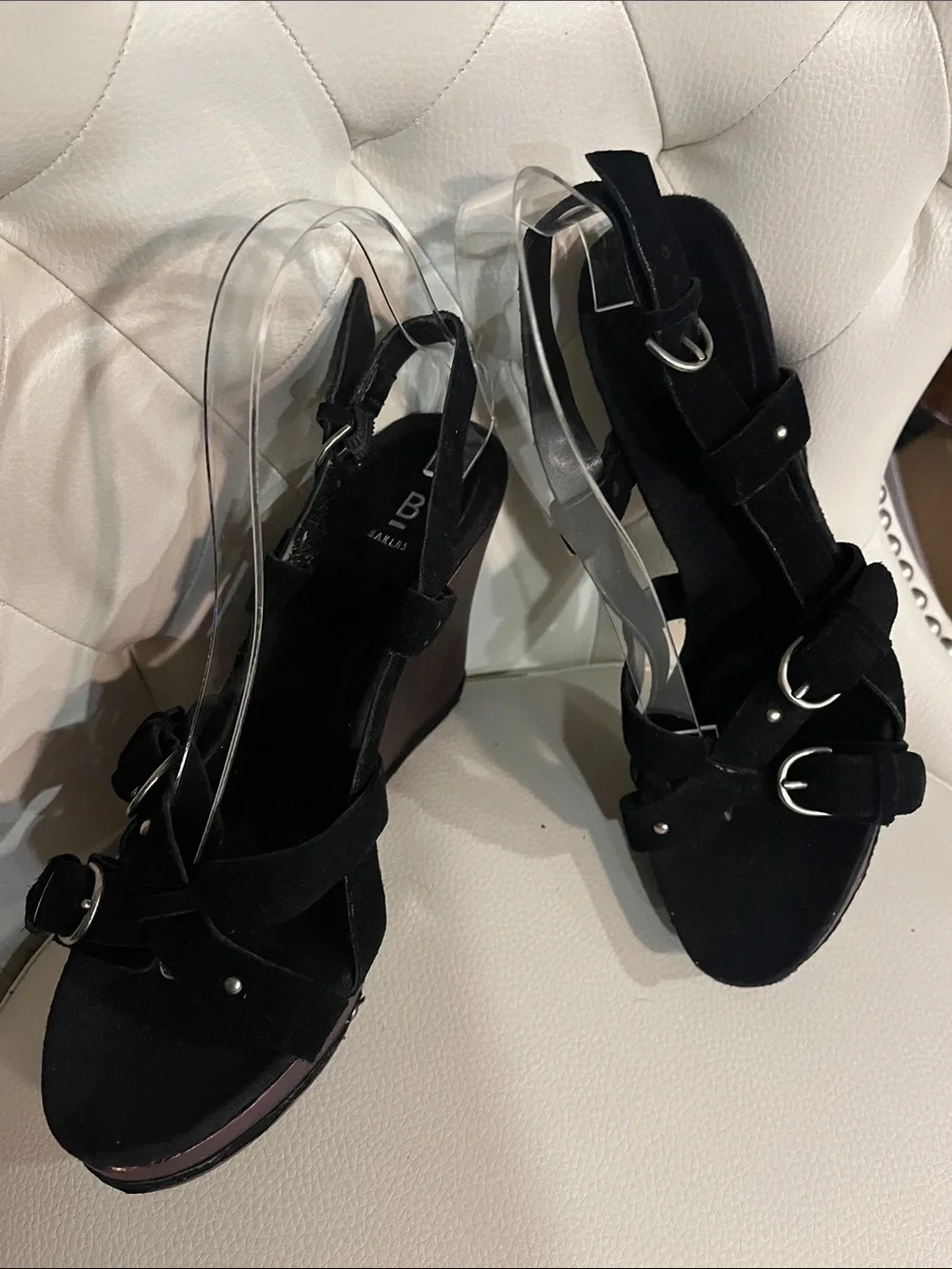 Bakers Black Suede Platform Wedge Sandals